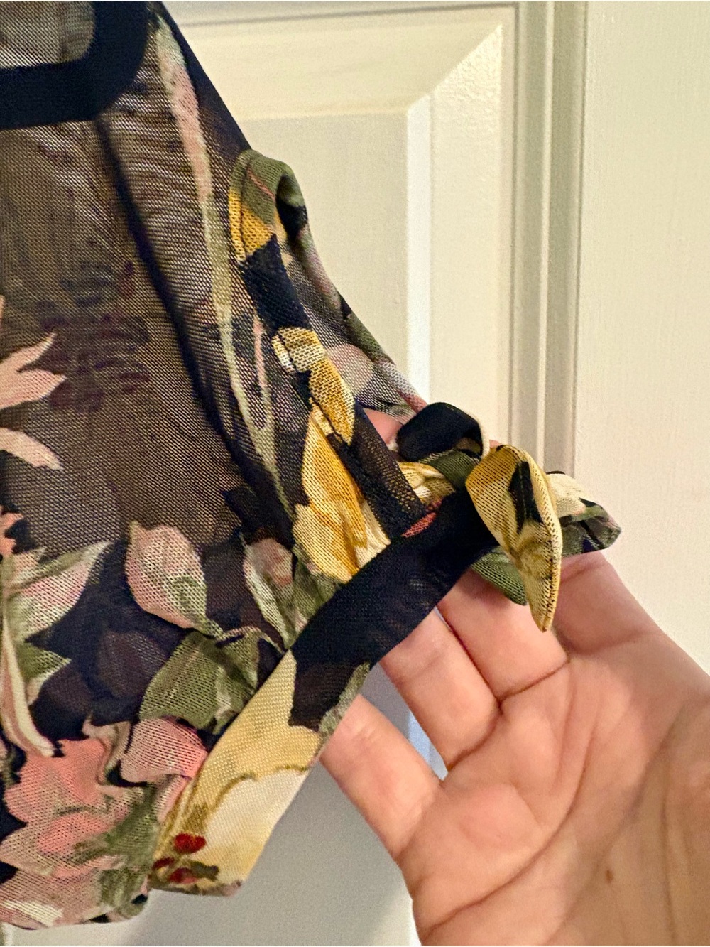 Navy Floral Maxi Dress with Short Ruffle Sleeves - Picture 5 of 9